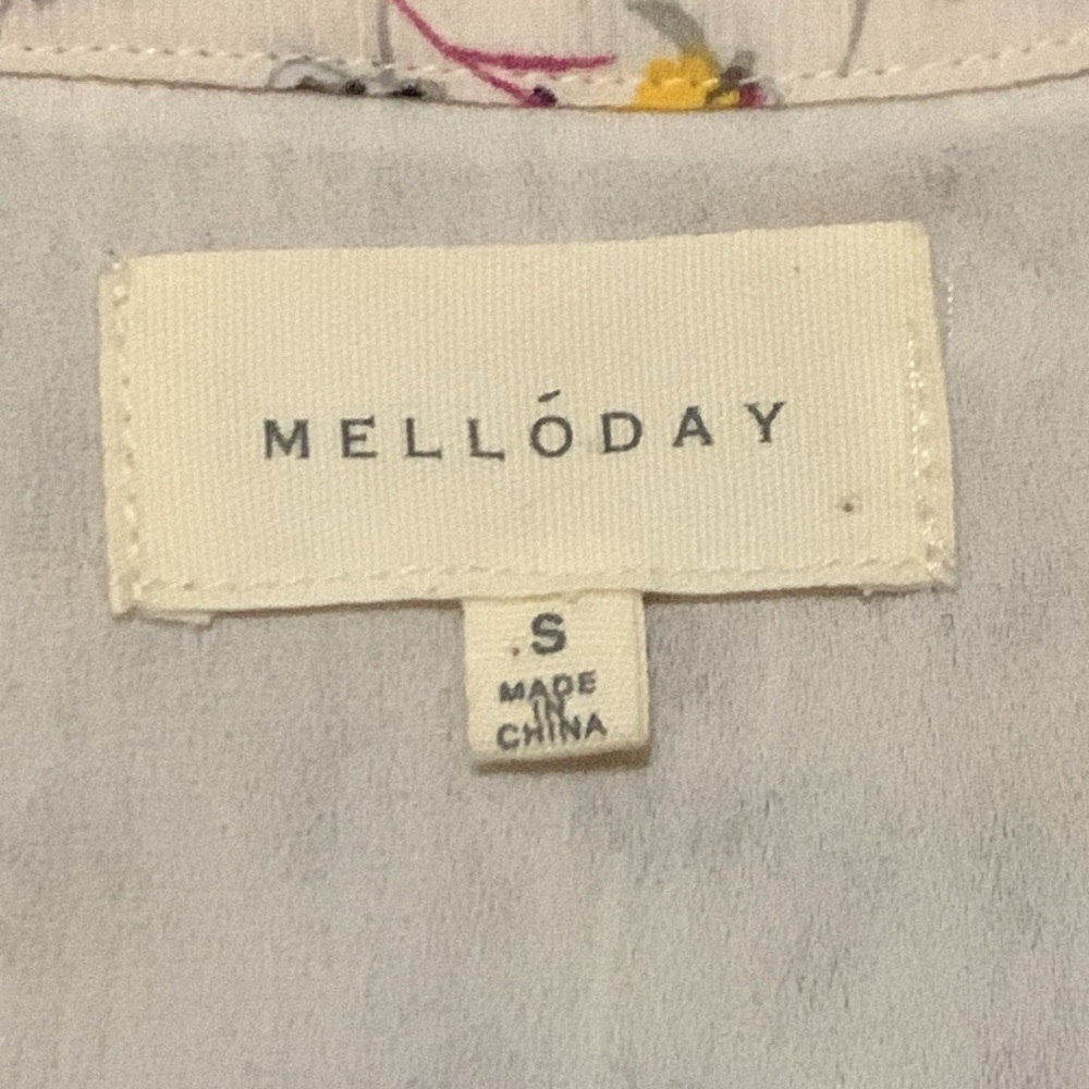 Melloday Floral Chiffon Lined Button Down Boho Cottagecore Blouse Small S - Picture 3 of 5